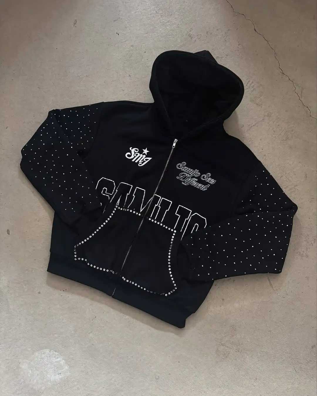 New personalized monogram printed rhinestone hoodie mens clothing Y2K Harajuku womens gothic jackets coat casual zip up hoodies L250801
