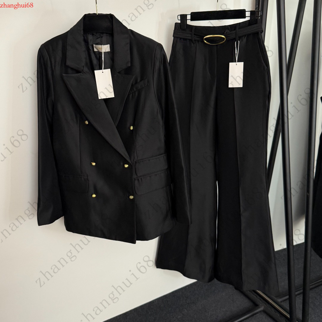 Autumn New Women's Suit Set Designer Blazer Flared Pants Plus Size Women's Clothing Gold Button Decoration Formal Women's Suit Set