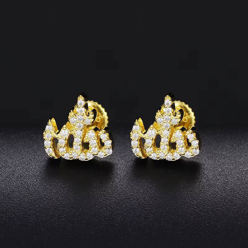Luxury Hip Hop Jewelry Hypoallergenic 18K Gold Plated 925 Sterling Silver VVS Moissanite Diamond Allah Stud Earrings for Men