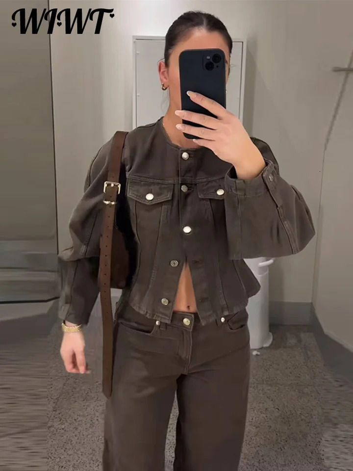 Vintage Denim Jackets Pants Set Women Casual Single Breasted Long Sleeve Coat Wide Leg Trousers Spring Lady Loose Suit 250725