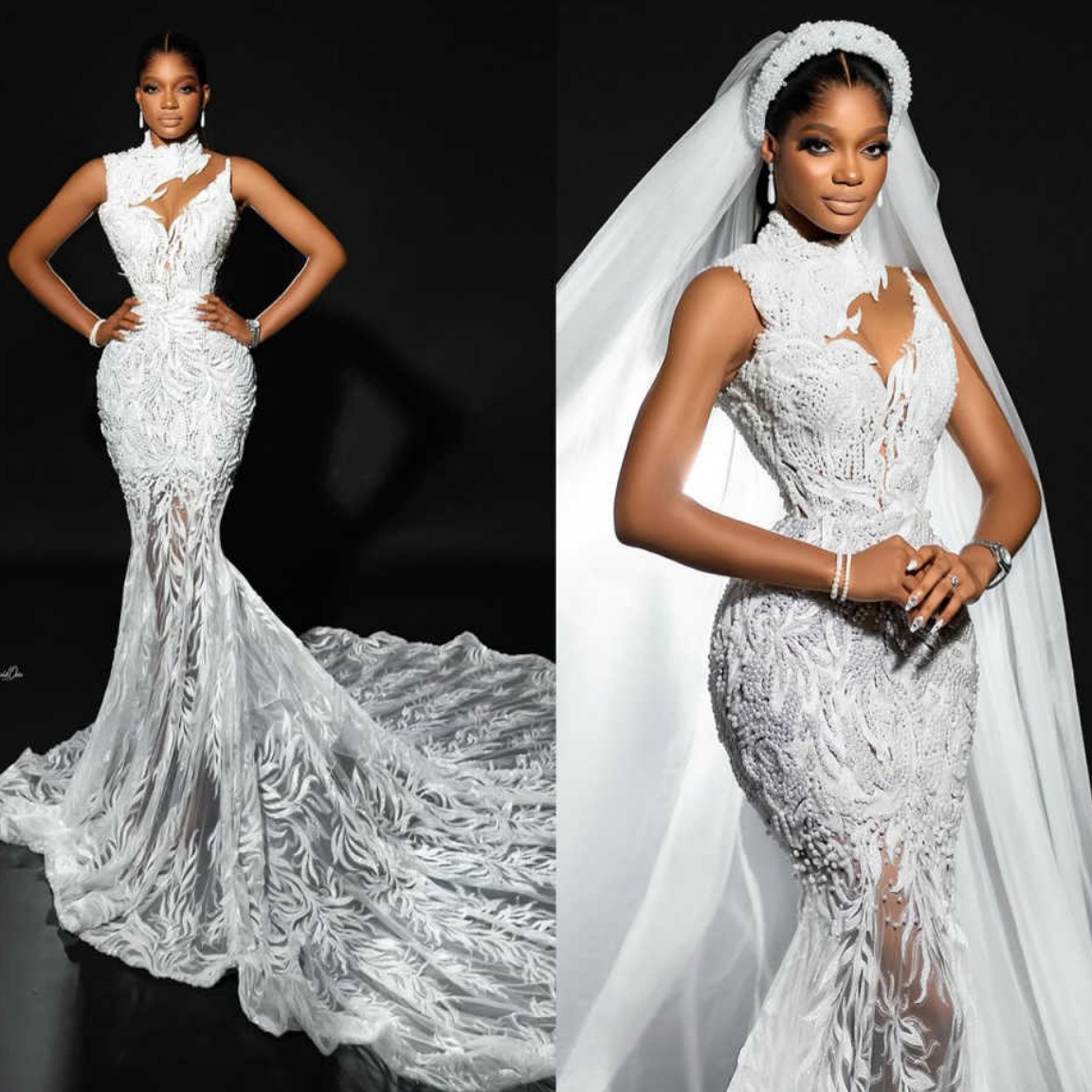 Luxury Wedding Dress Mermaid Gowns Strapless Sleeveless Sequins Lace Floor-Length Formal Bridal Gowns Plus Size Customized Vestido de novia