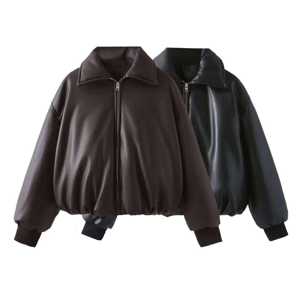 Designer Clothing 2025 Fall Winter Faux Leather Jacket For Women Oversized Streetwear Cotton Padded Parkas Short Bomber Coat Warm