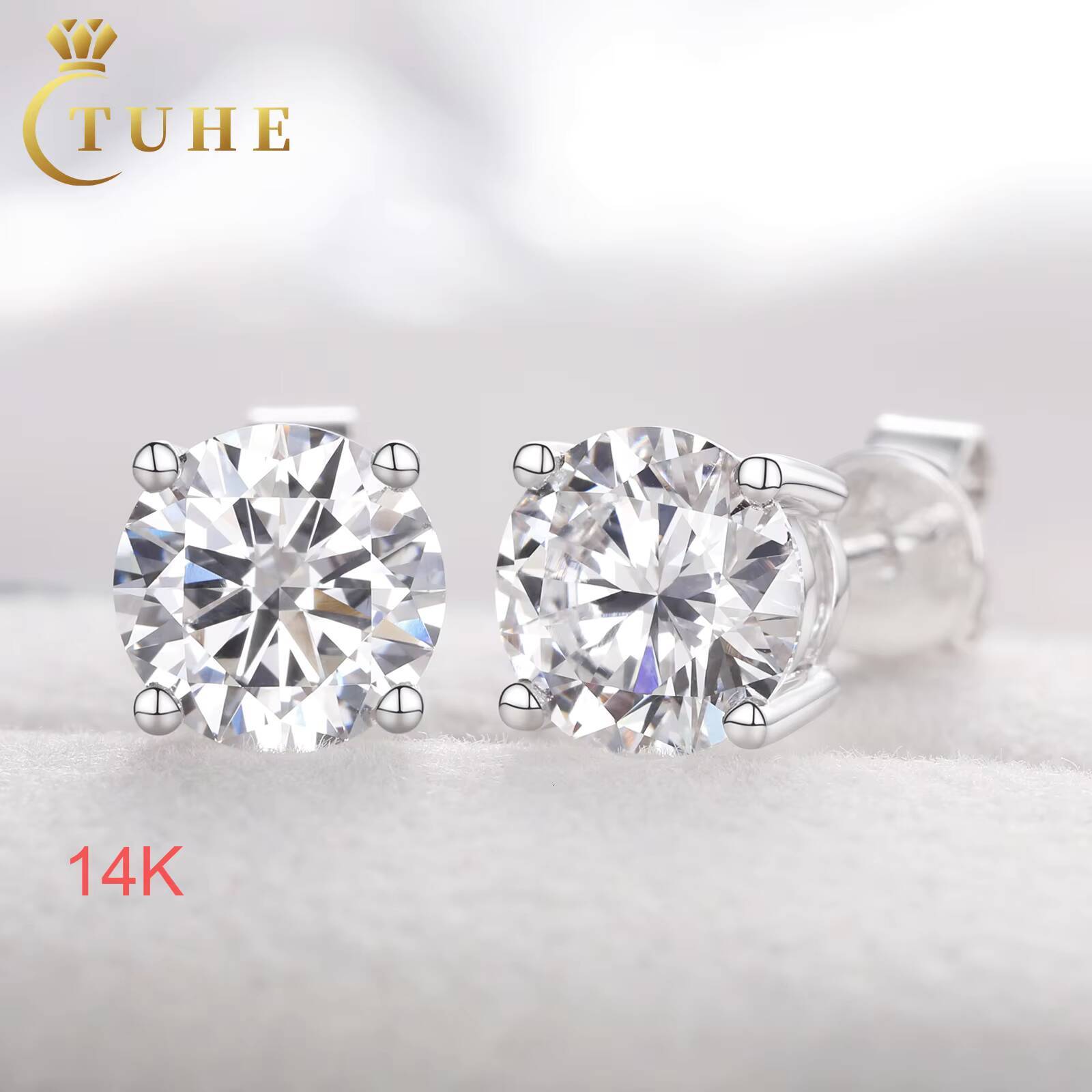 Fine Wedding Jewelry Luxury 3mm-6.5mm Real 14K Solid White Gold D Color VVS Lab Grown Diamond Stud Earrings for Men Women