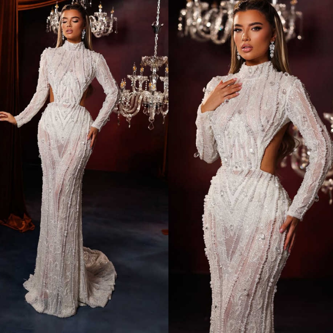 Luxury Wedding Dress Mermaid Gowns Strapless Sleeveless Sequins Appliques Pearls Lace Floor-Length Formal Bridal Gowns Plus Size Customized Vestido