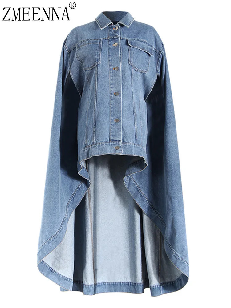 ZMEENNA Turn Down Collar Sleeveless Single Breasted Denim Asymmetrical Coats For Women Spring Fashion Dresses ZM617 250801