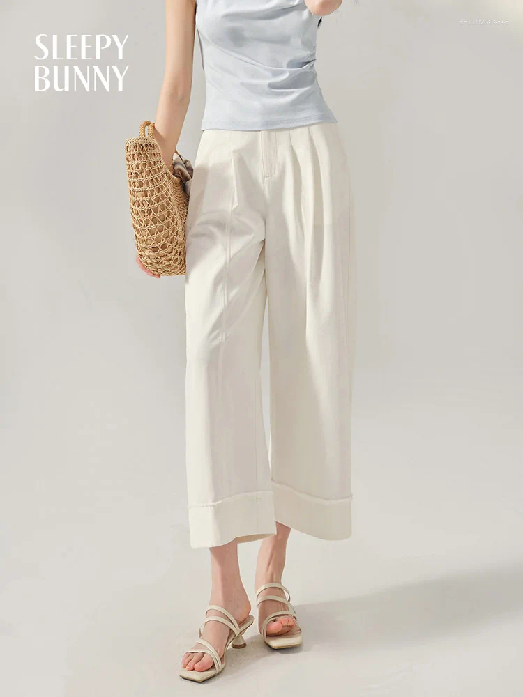 Women's Pants High Waist Wide Leg Cropped Women Summer Lightweight Loose Trousers Casual Pleated Length Petite Girls Daily Wear
