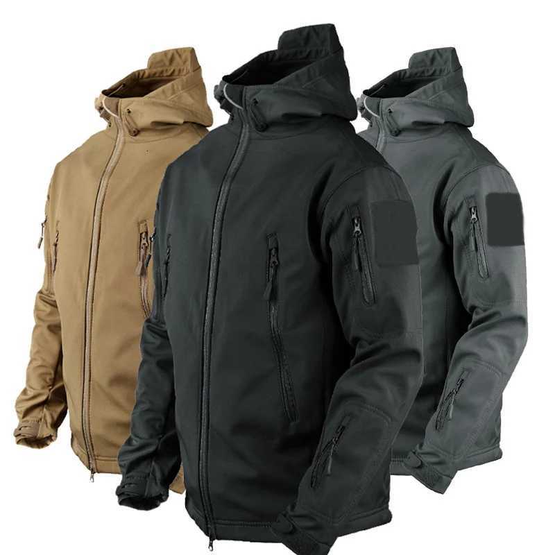 Mens Tactical Hooded Jackets Waterproof Full Zip Multiple Pockets Hooded Tactical Coat Outdoor Camping Jacket Work Outerwear XJ250801