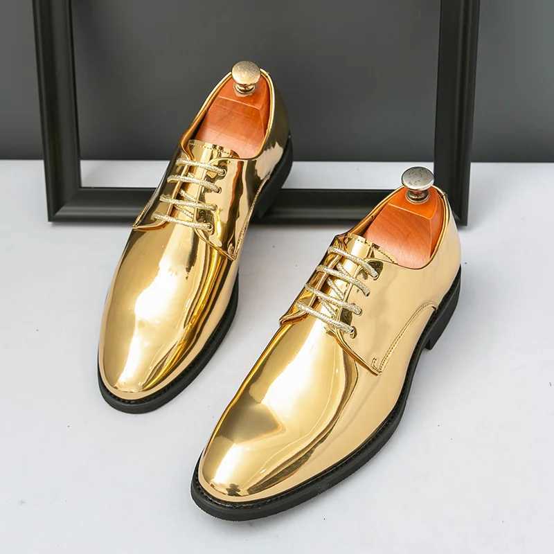 Golden Glitter Leather Casual Business Shoes for Men Quality Pointed Toe Mens Wedding Shoes Large Size 50 Formal Shoes Man 2025XJ250801
