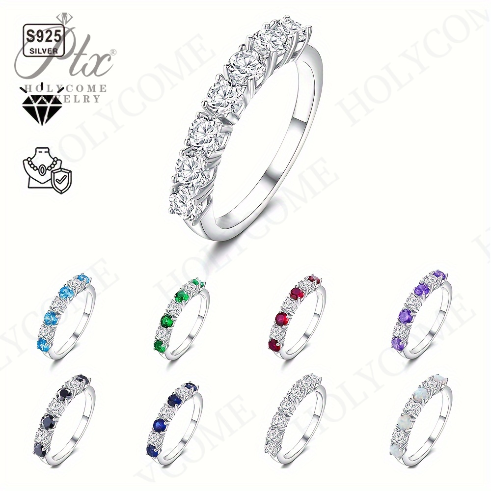 Emerald Wedding Band Engagement 3mm Moissanite Ring for Women Mutlicolor Round Brilliant Cut 925 Sterling Silver Ring CZ Gemstone Jewelry Birthday G