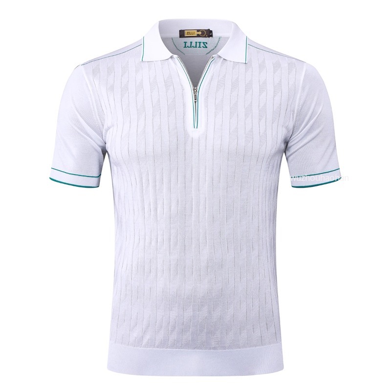 Men Short-sleeved Polo zilli Silk T-shirt Spring and Summer Business and Leisure Zipper Breathable Elasticity Shirts Z1289