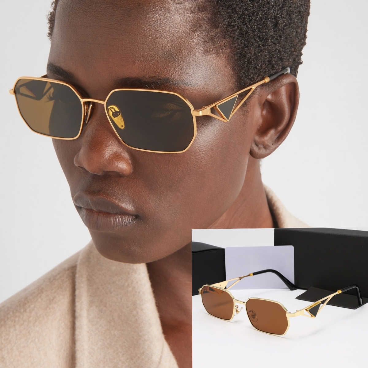8046 For Women Men Designer Sunglasses Beach Gradient Sun Glasses Triangle brand Square Metal Legs UV400 Oval Eyeglasses with box