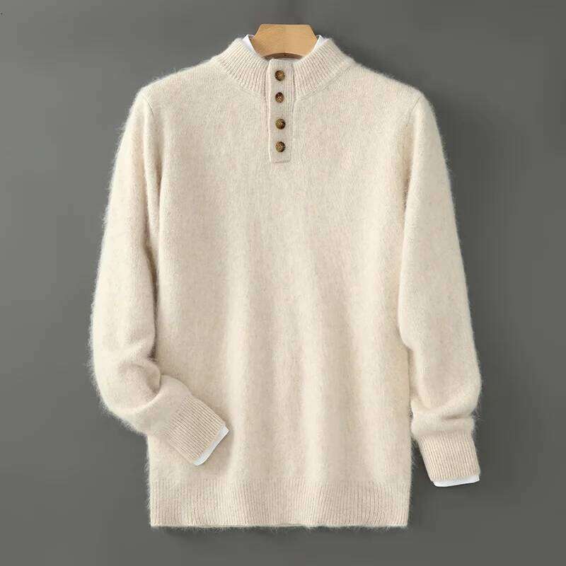 Stand Collar Pullover Autumn And Winter New 100 Mink Cashmere Half Breasted Warm Knitted All-Match Men's Sweater MDNG