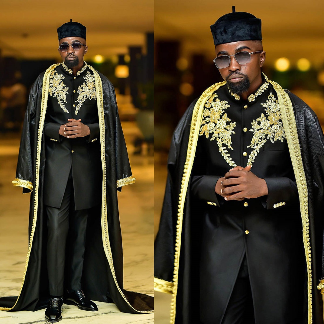 Luxurious Beading Mens Tuxedos Formal Appliques Groom Holidays Party Prom Customized Beads Jacket Sets With Cloak 2 Pieces