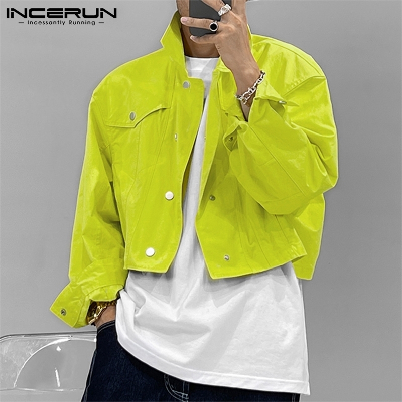 INCERUN Mens Jackets Lapel Long Sleeve Solid Color Button Crop Coats Men Fashion Streetwear Casual Thin Outerwear S-5XL 250724CJ