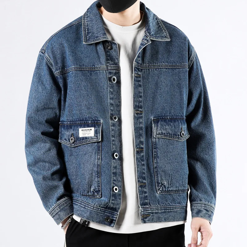 Spring and Autumn mens loose trendy denim jackets pure cotton fashionable workwear size S4XL 250731