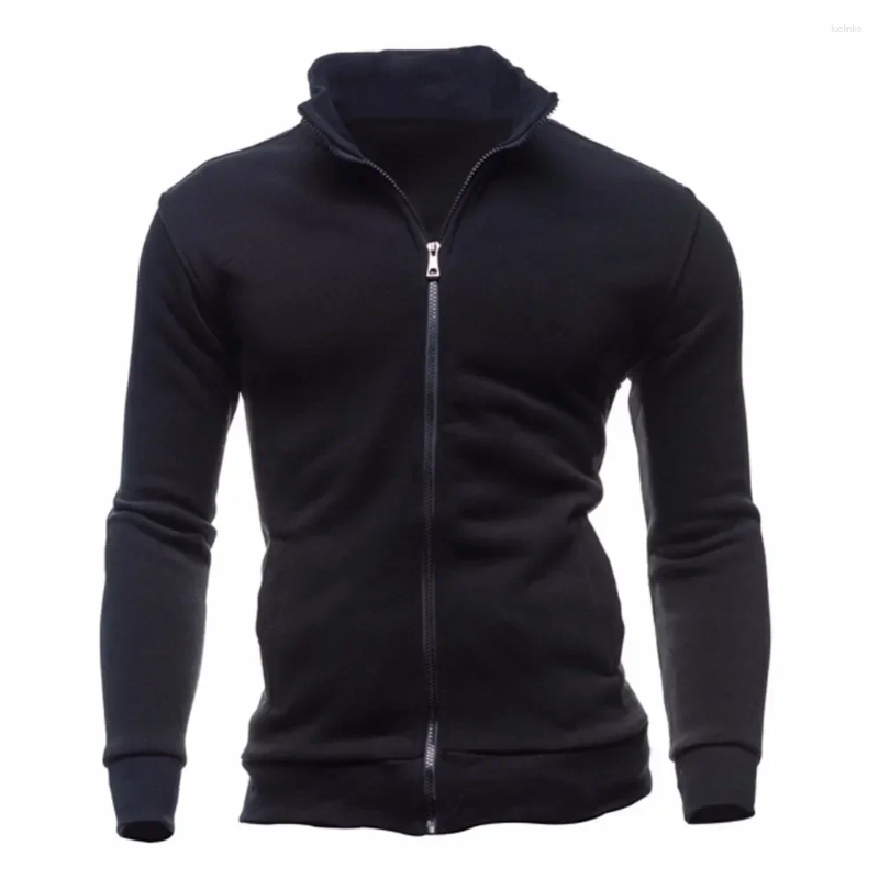 Men's Hoodies Jackets Hoodless Casual Sweatshirts Solid Color Stand-up Collar Zipper Cardigan Coats Male Vintage Hoodie
