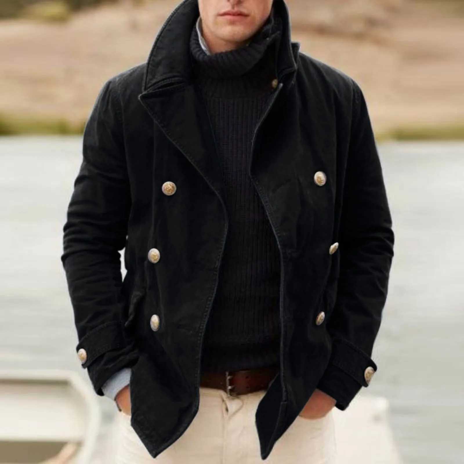 100% Cotton Mens Solid Color Open Jacket Casual Coat Hiking Puffy Jacket XJ250801