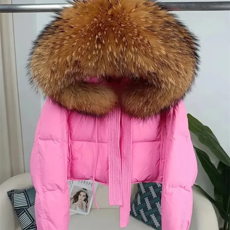 Winter Women Jacket Detachable Fox Fur Raccoon Fur Collar Hooded Thick Warm Duck Down Loose Streetwear Outerwear 250725CJ