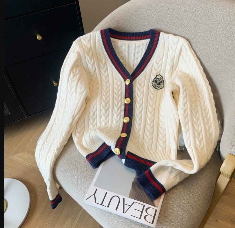 Fall spring Women's deisnger Preppy Style V-neck Sweater soft feeling loose fit sweet color black Sweater fashion streetwear jacket Tops clothi