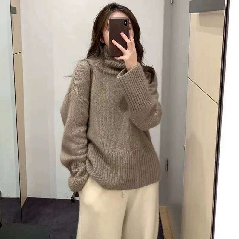 Turtleneck Thick Wool Cashmere Sweater Women's Korean Large Size Knitwear Autumn Winter Warm Knit Pullover Star With Same Jumper 250730