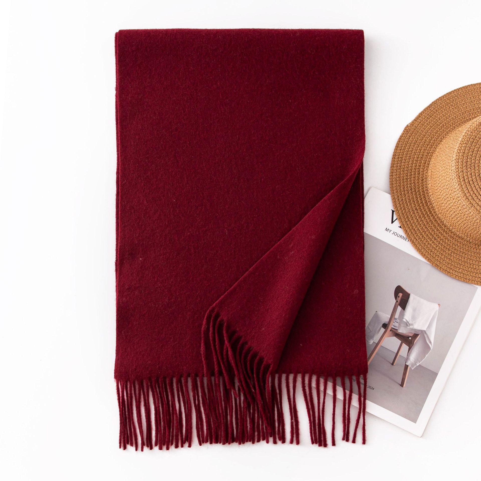K1557 Cashmere scarf with wool tassel scarf for men and women, all-match solid color, fashionable commuting, warm neck scarf shawl