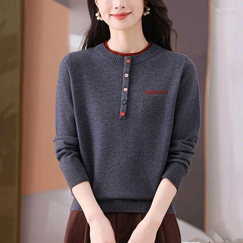 Women's Sweaters Round Neck Sweater Autumn And Winter Korean Version Loose Stylish Thick Warm Knit BaseTop