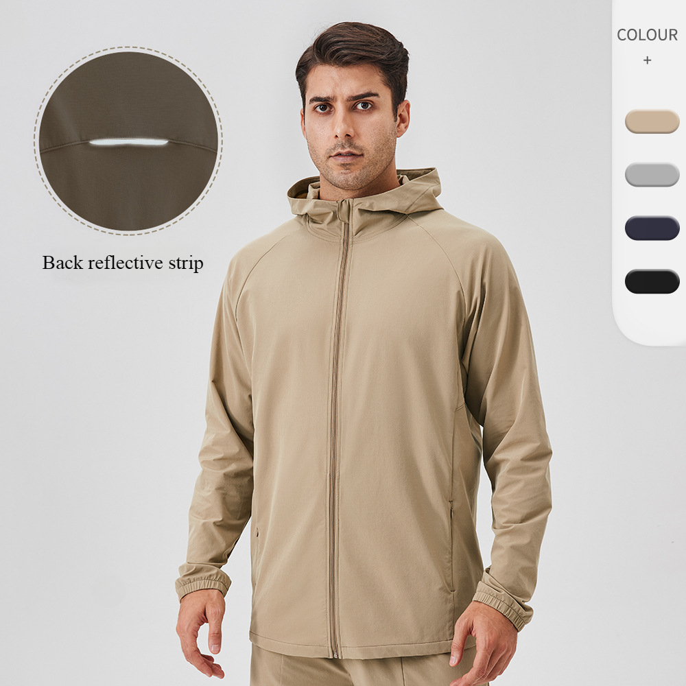 Men's Sports Jacket Hooded Autumn and Winter Zipper Hooded Windbreaker Cedar Outdoor Loose Casual Running Fitness Coat 41522