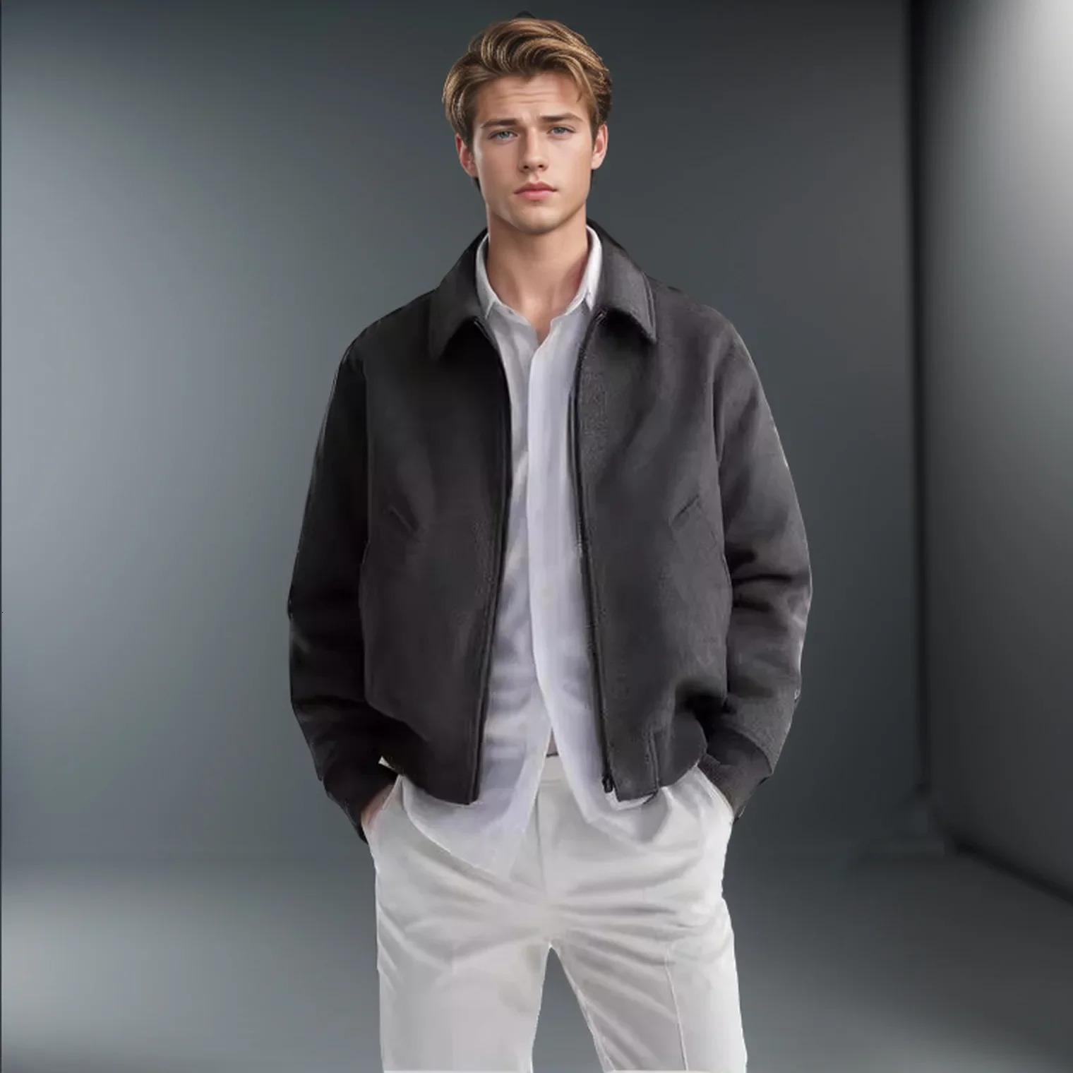 Mens Spring and Autumn Casual Woolen Coat Style Fashionable Solid Color Lapel British Jacket Cardigan Coat M-XXL 250725