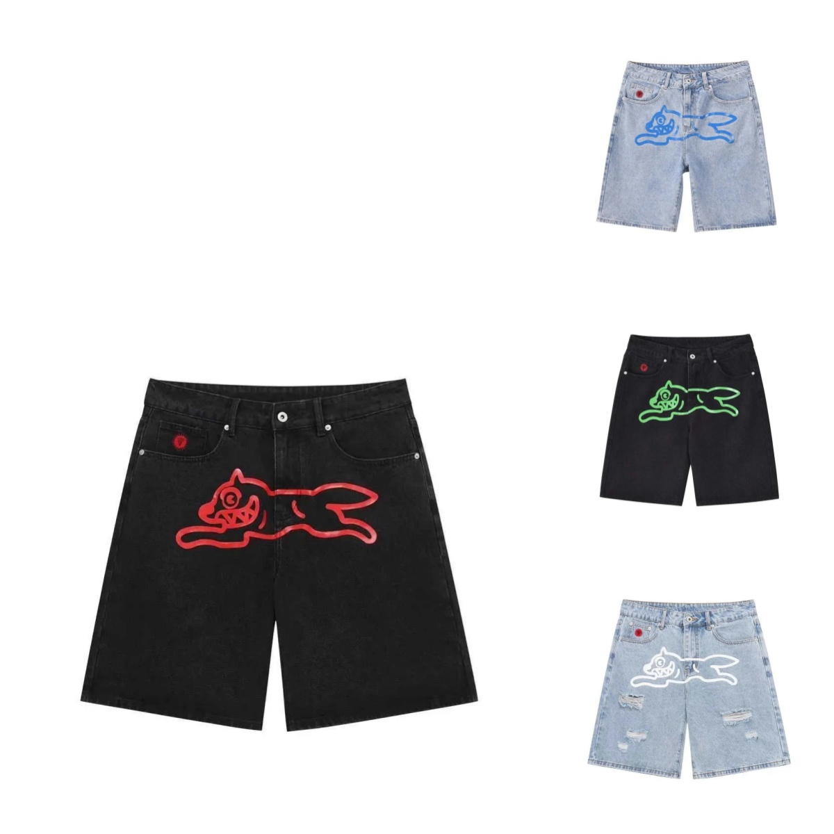 Shorts Y2K Jeans Harajuku Hip Hop Flying Dog Graphic Print Retro Blue Baggy Denim Gym Shorts Mens Womens High Waist Casual Short