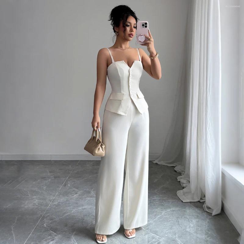 Women's Two Piece Pants Sets Women Pant Set Strapless Sleeveless Sexy Sling Vest Tops Wide Leg Long High Waist Streetwear Elegant