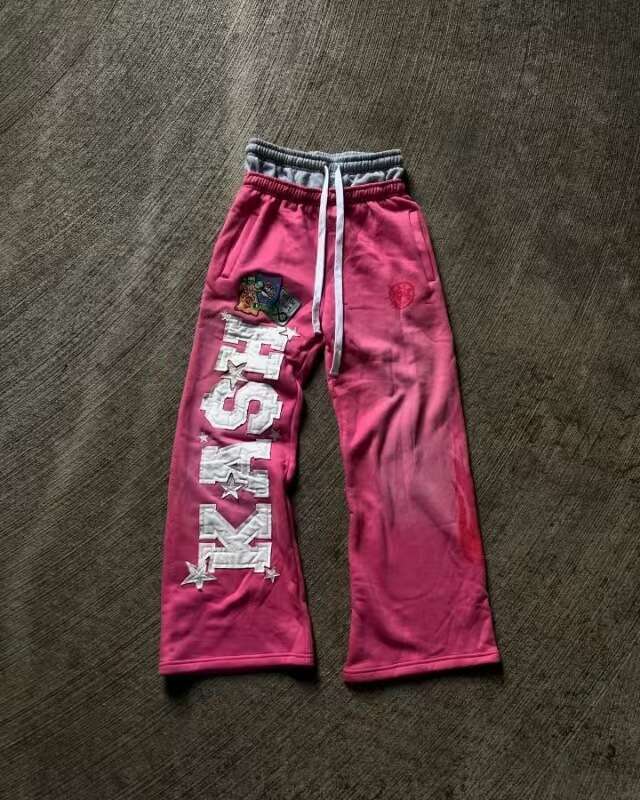Men's Pants Retro Double Layer Sweatpants Y2K Clothes Men Hip Hop Letters Patch Embroidery Baggy Drawstr Casual Trousers