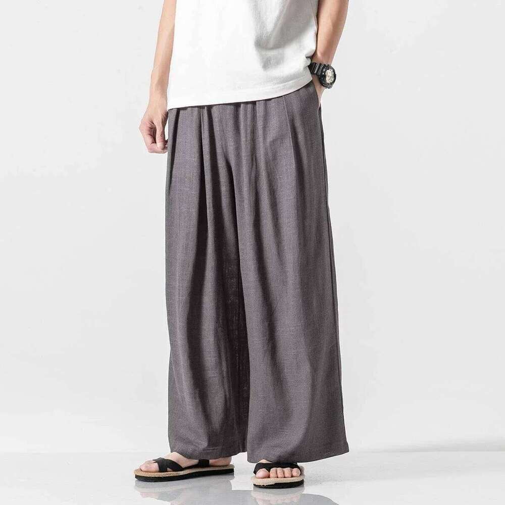 Designer Clothing 2025 Summer Casual Ankle-Length Men Chinese Style Loose Harem Mens Solid Straight Lightweight Hip Hop Wide Leg Pants Man