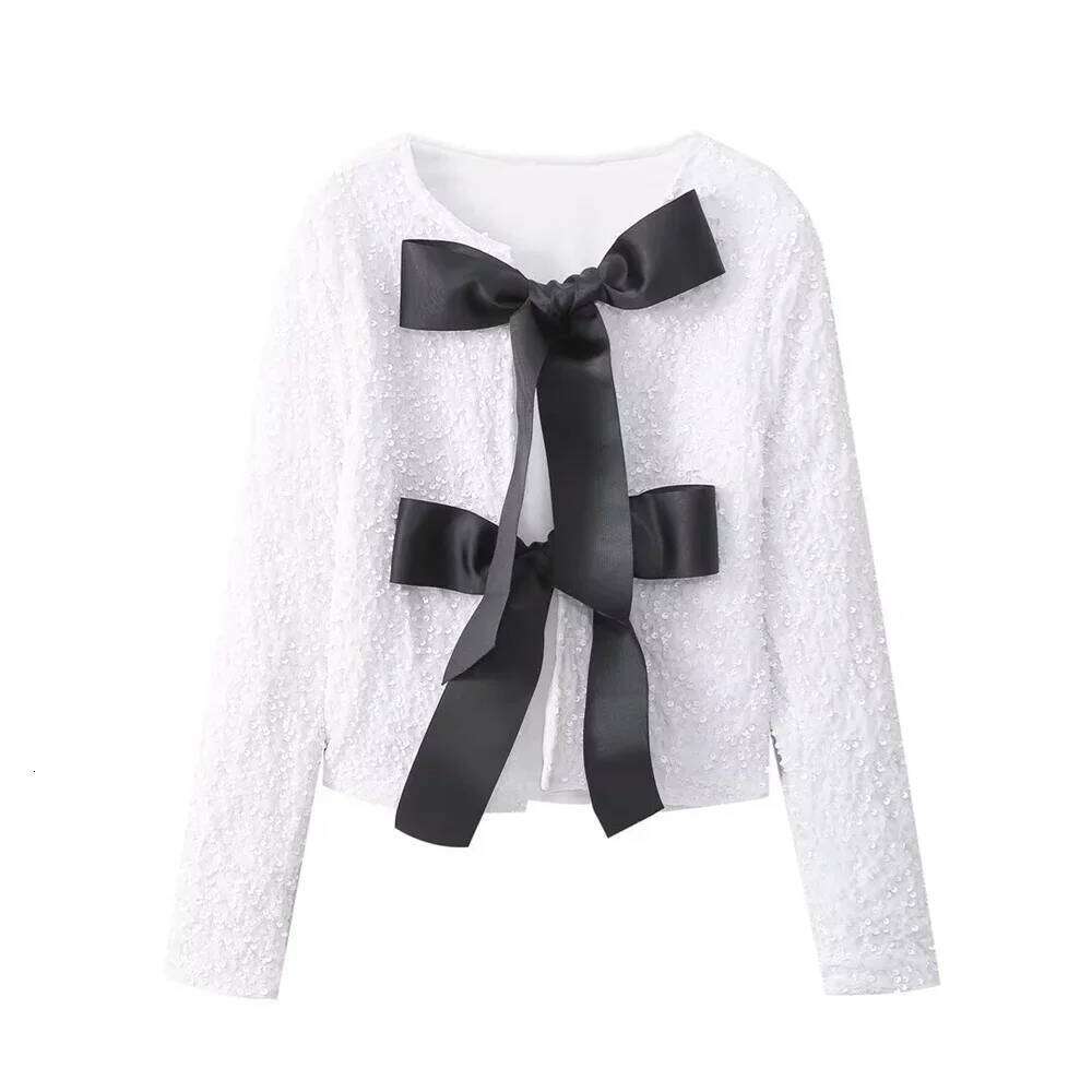 Designer Clothing 2025 Early Autumn New Product Women's Fashion And Casual Versatile Round Neck Bow Tied Sequin Coat