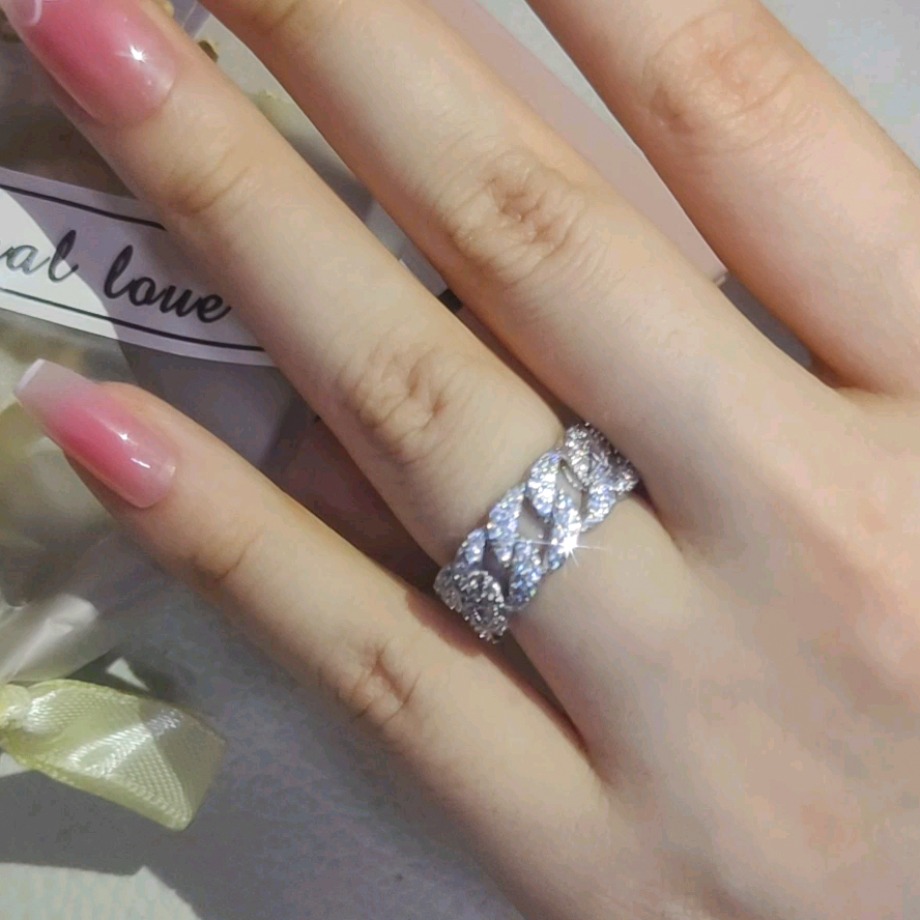 Designer Rings Silver Plated Full Diamond Ring Open Size Weaving Design Ring Woman Zircon Luxury Jewelry Fashion Party Gifts