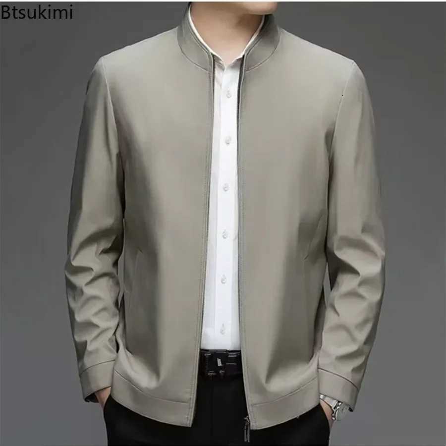 2025 High-end Mens Business Jackets Fashion Solid Stand Collar Formal Blazer Coats Loose Zipper Up Casual Outerwear Men JacketsXJ250801