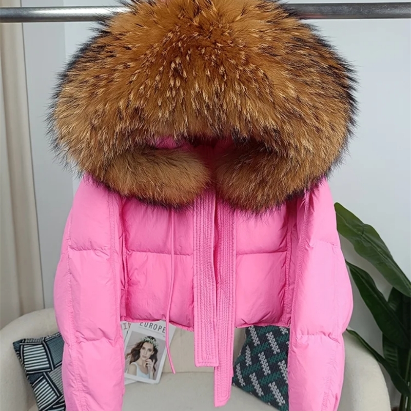 Winter Women Jacket Detachable Fox Fur Raccoon Fur Collar Hooded Thick Warm Duck Down Loose Streetwear Outerwear 250724CJ