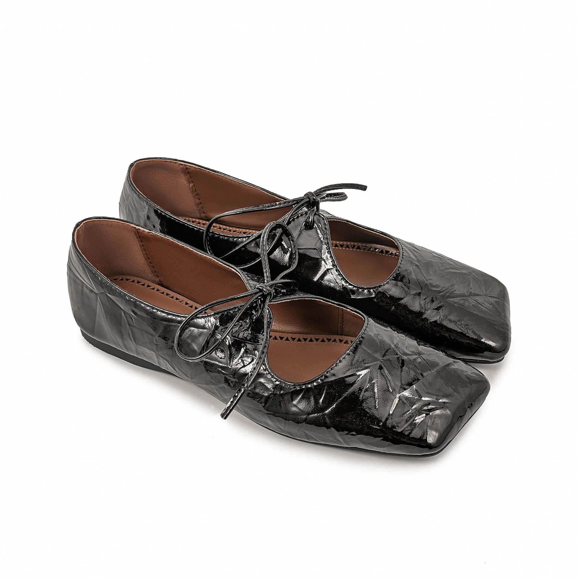 Women's Butterfly Flat Shoes, Japanese-Korean Style Closed-Toe Square-Toe Wedding Flats with Genuine Leather Upper, Cotton Fabric Lining, Elastic Ba