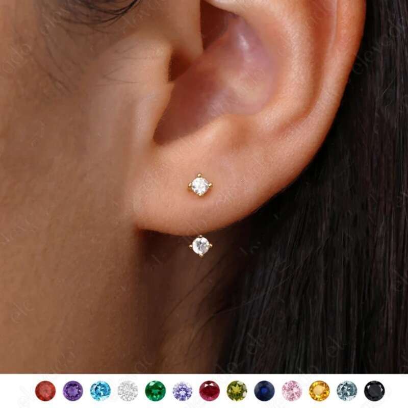 New S Sier Exquisite Piercing Ear Bone Stud Hot Girl Sparkling Dia Four-Claw Small Earrings
