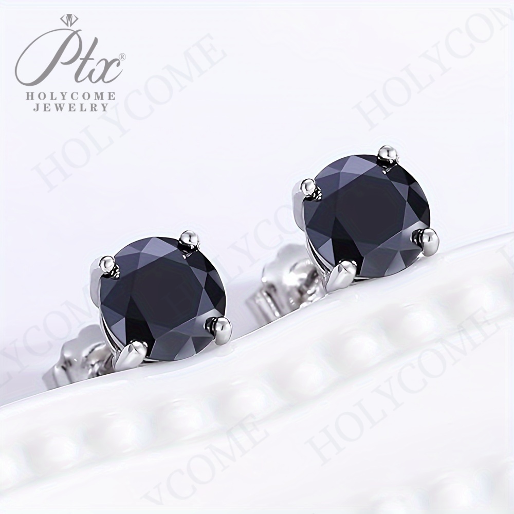 Real 1CT/Pair Black Moissanite Stud Earrings for Men Women D Color VVS Moissanite Solid 925 Sterling Silver Solitaire Diamond Round Earrings Jewelry