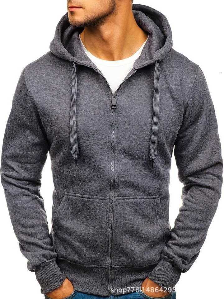 New Fashion Mens Casual Slim Fit Autumn European Size Cardigan Solid Color Zipper Cardigan Hooded Hoodie Coat XJ250801