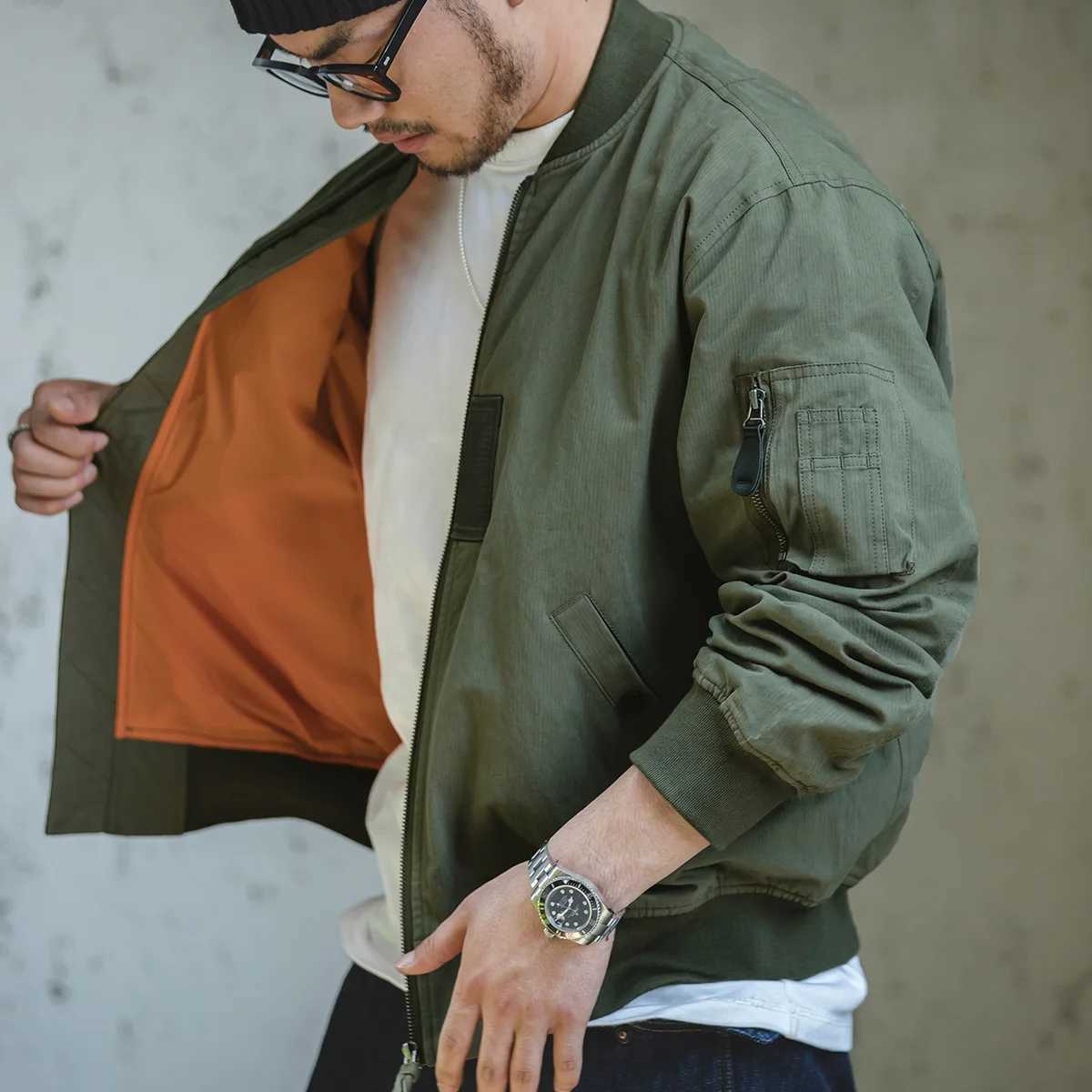 Maden Retro MA1 Bomber Flight Jackets Green Windproof Pilot Jacket Casual Motorcycle Baseball Coat for Mens Spring and Autumn XJ250801
