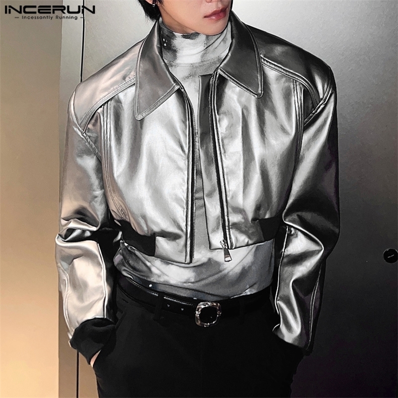 Fashion Well Fitting Tops INCERUN Mens Reflective Fabric Splicing Cropped Jackets Coat Casual Long Sleeved Lapel Zipper Jackets 250724CJ