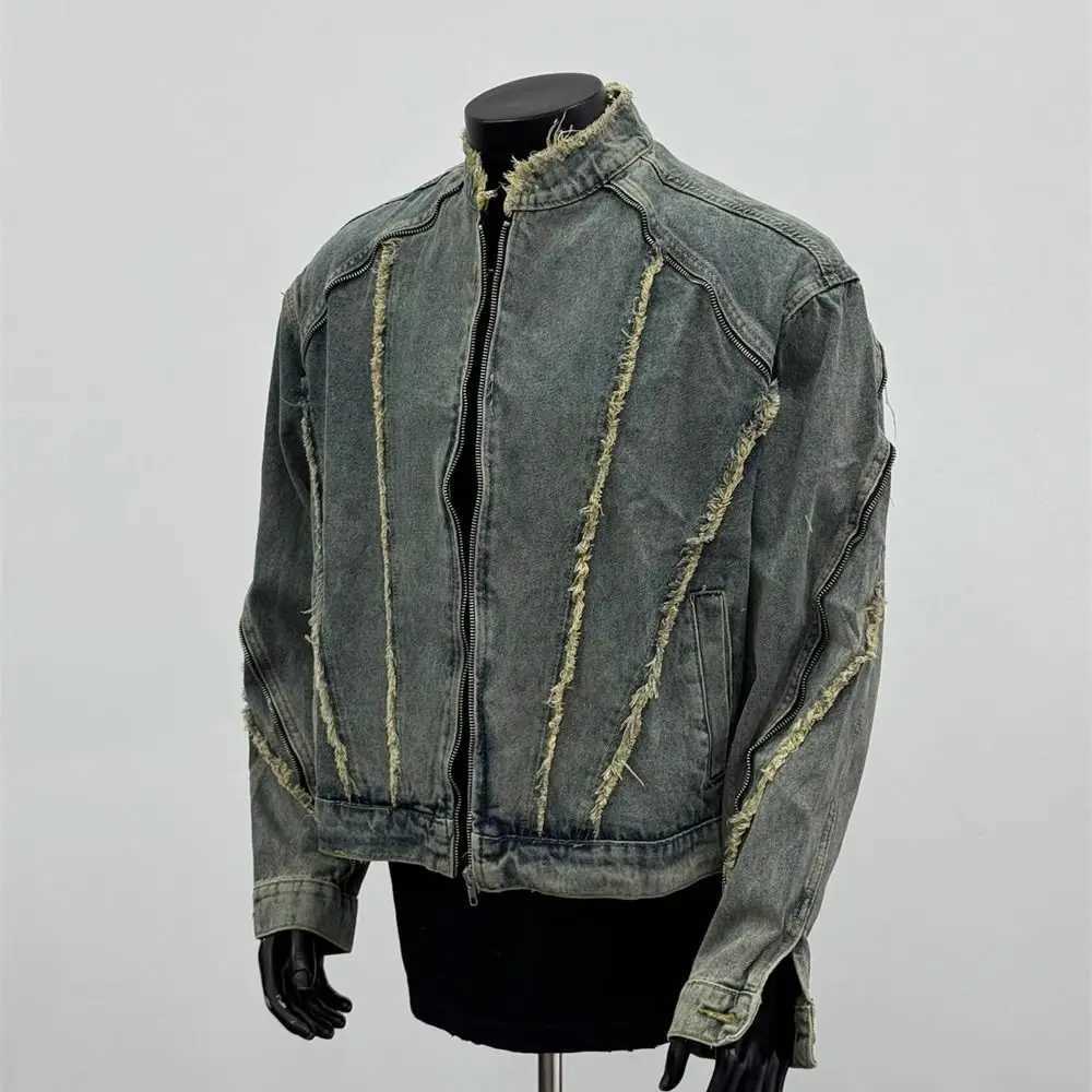 American Retro Denim Jacket Deconstructed Breasted Washing Denim Jacket Men Spring Autumn Old High Street Handsome Couple Coat XJ250801