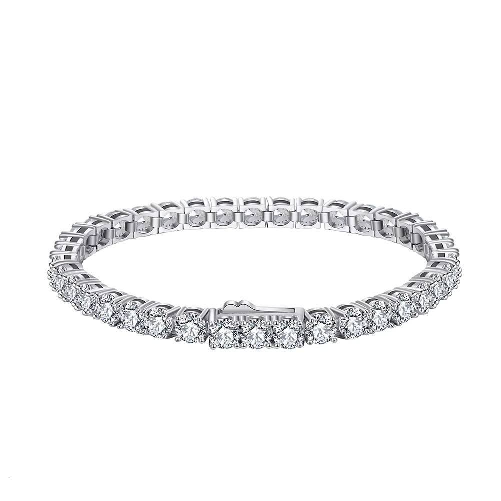 Rinntin SB130 White Gold 925 Sterling Silver Cubic Zirconia Classic Tennis Bracelets for Women Round Cut Infinite CZ Bracelet