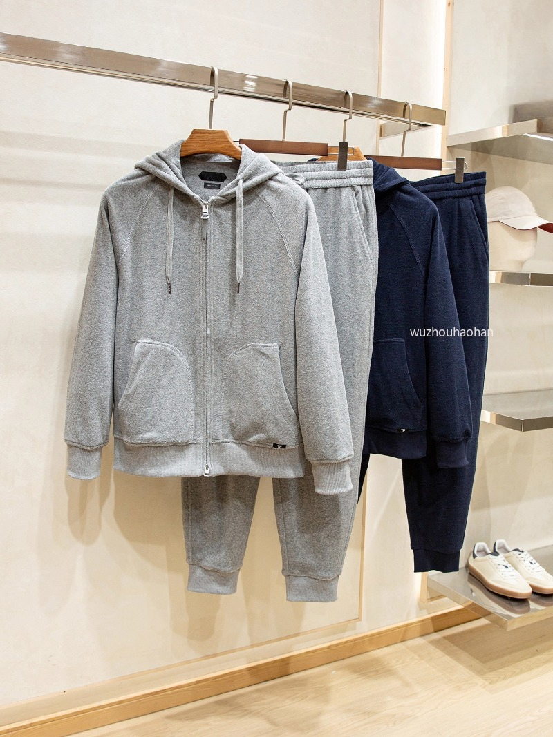 Designer Men Two Piece Sets Spring Thin Towel Velvet Fabric Sports and Leisure Hooded Cardigan Sweater Coat Pants Suit TF1289