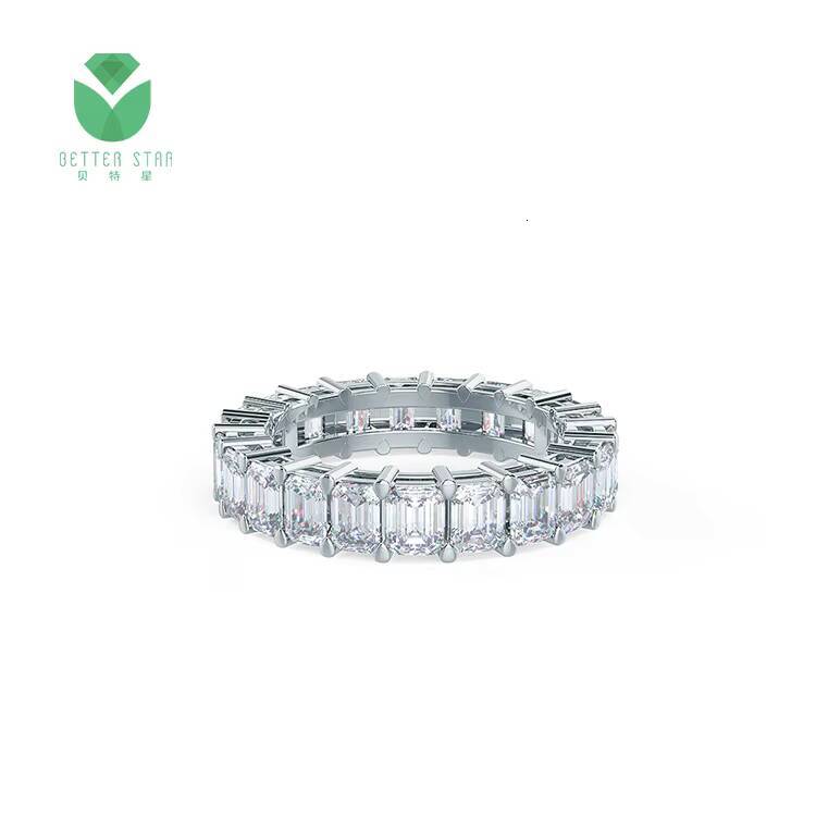 Customized 18k White Rose Gold Lab Diamond Engagement Ring Diamond Paving Emerald Shape Diamond Rings Wedding Band for Women