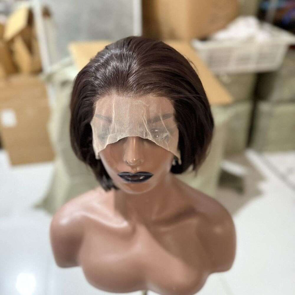 Three-Pointed Beauty Point Front Lace Black Ancient Style Anime High-Temperature Fiber Hand-Crocheted Full Wig Short Hair
