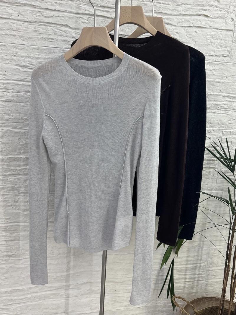 Women's Sweaters Ultra-Thin Knitted Shiny Wool Sweater For Women In Autumn Winter Long-Sleeved Bottoming Shirt