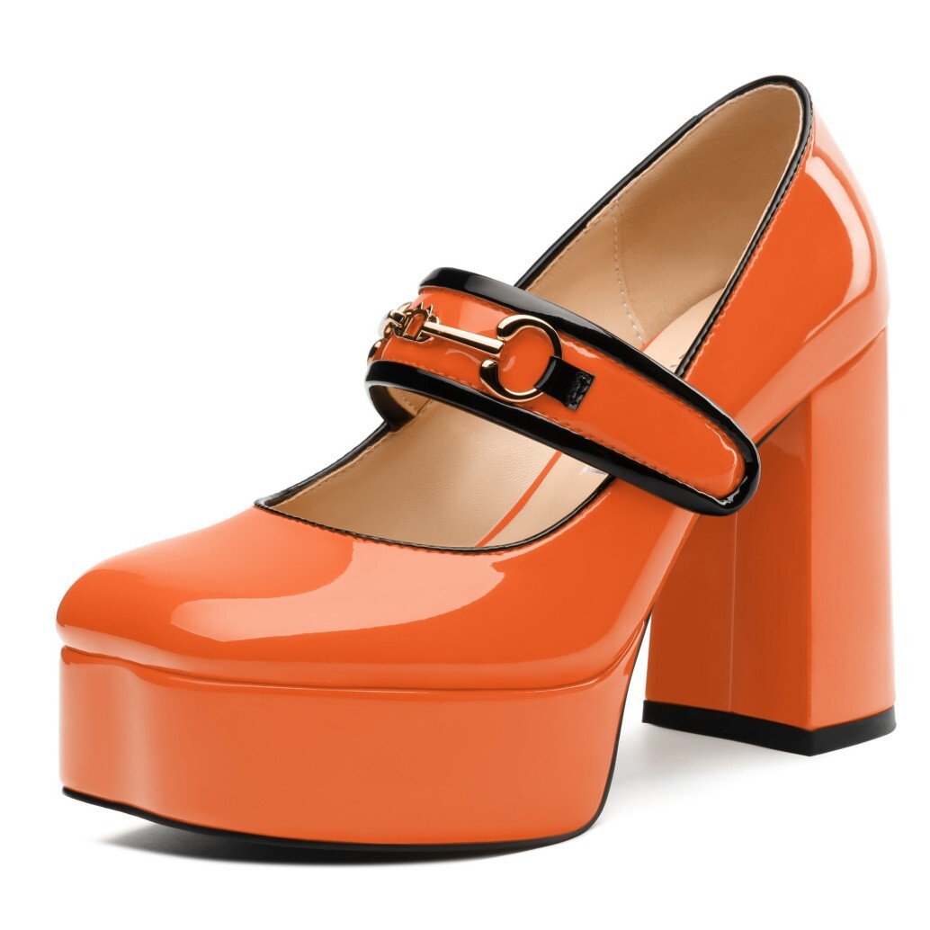 2025 New Designer Women's Square Toe Patent Leather High Heels Smooth And Hot Girl Thick Heel With Buckle Metal Height-increasing Single High H