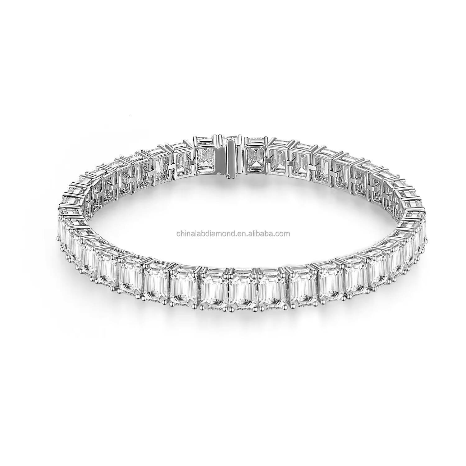 Wholesale 18K White Gold Tennis Bracelet Emerald Brilliant Cut VVS 15.76ct CVD HPHT Bracelet Lab Grown Diamond Bracelet